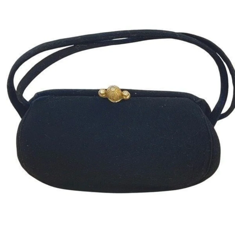 Bobbie Jerome Vintage 1950's Womens Gold & Rhinestone Clasp Evening Clutch Purse